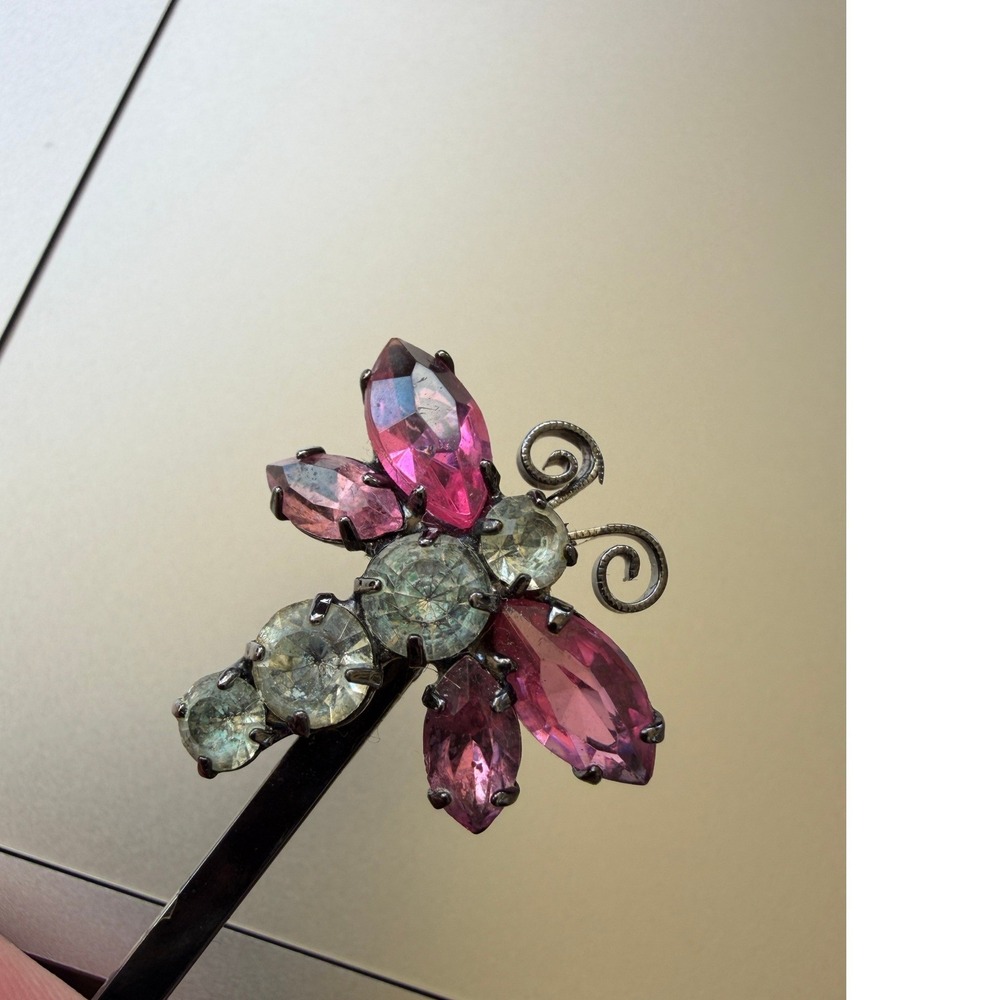 Alex and Ani Pink Crystal Butterfly Hair Slide Bobby Pin Gunmetal Tone